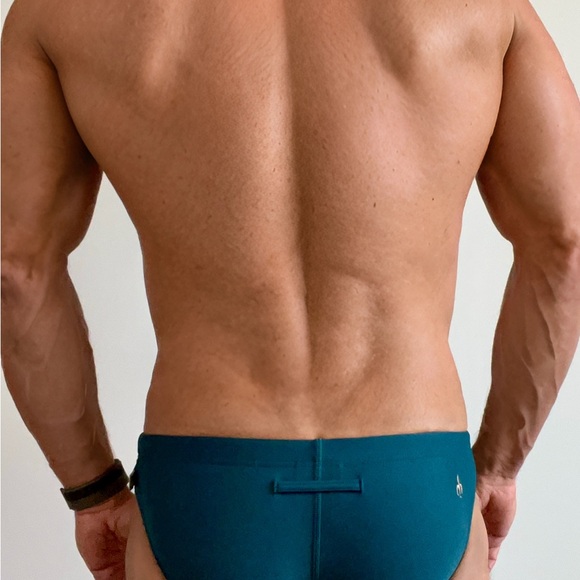 Men's Teal Swim Briefs with White Accents - Picture 2 of 6